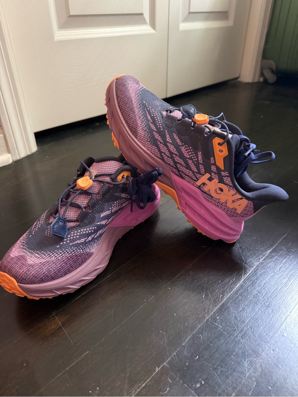 Hoka Kids Trail Sneakers in Navy, Pink & Orange Accent
